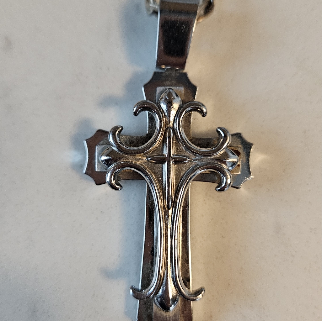 Stainless Steel Cross And Sterling Silver Necklace